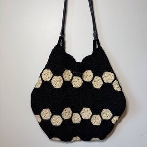 J. Crew Crochet Boho bag shoulder or crossbody. Wool with leather straps.